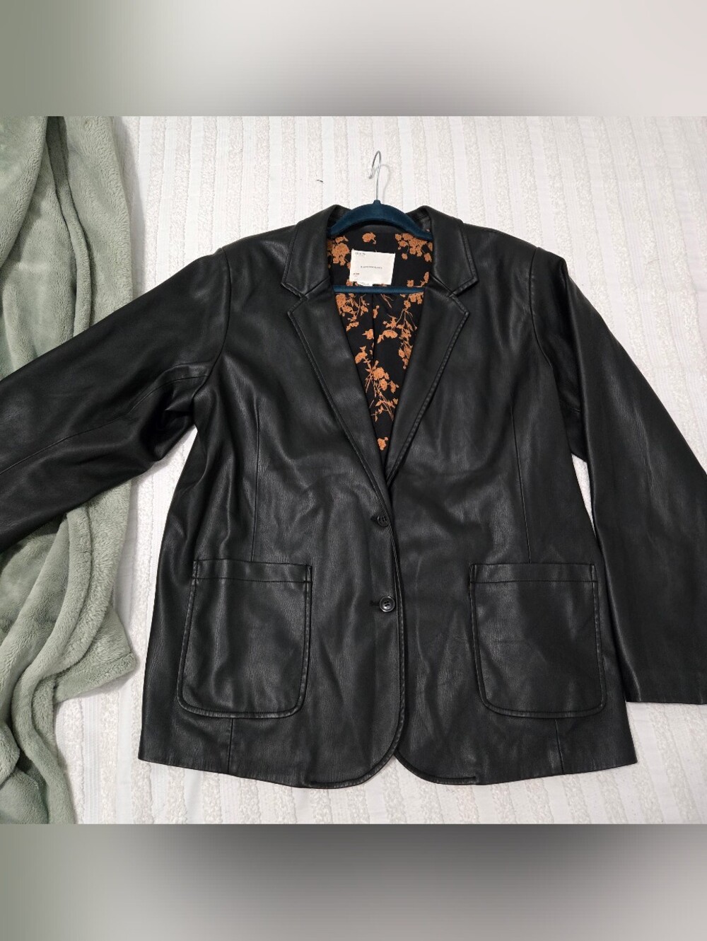 Anthropologie - Patch Pocket Vegan Leather Blazer